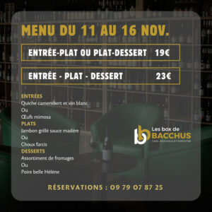 menu du 11 au 16 novembre 2025 - le box de bacchus