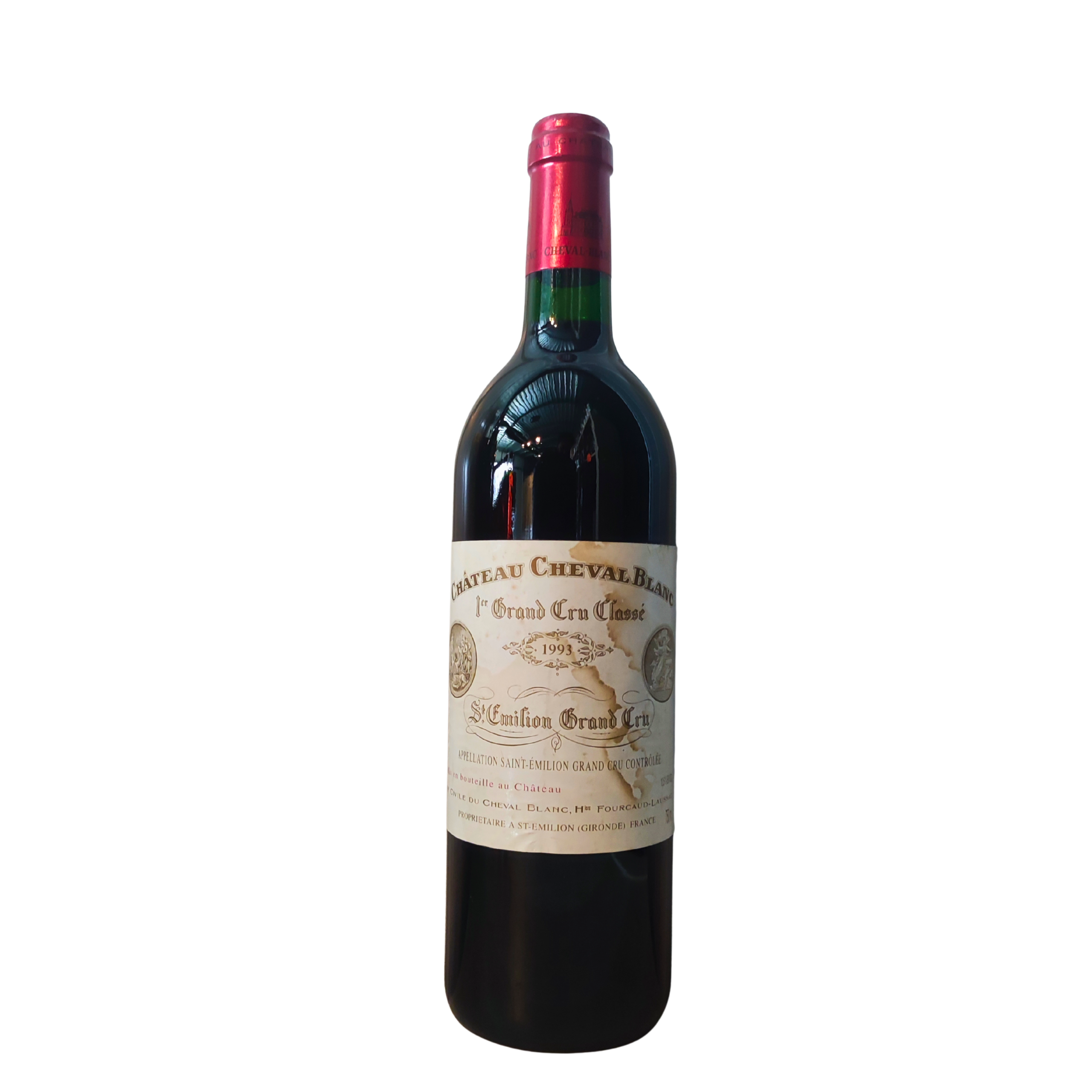71ef084b-abb4-4118-82e3-448feec41132 Château Cheval Blanc, 1993, Etiquette Tachée et Inscription Manuscrite, 75Cl, 12.5° – Image 1